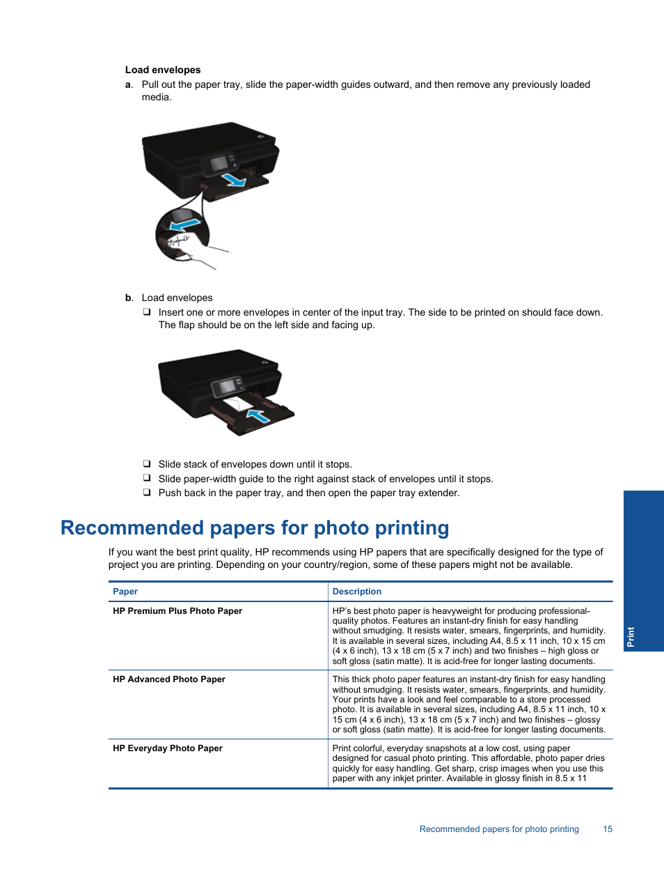 Recommended papers for photo printing | HP 5520 User Manual | Page 17 / 62