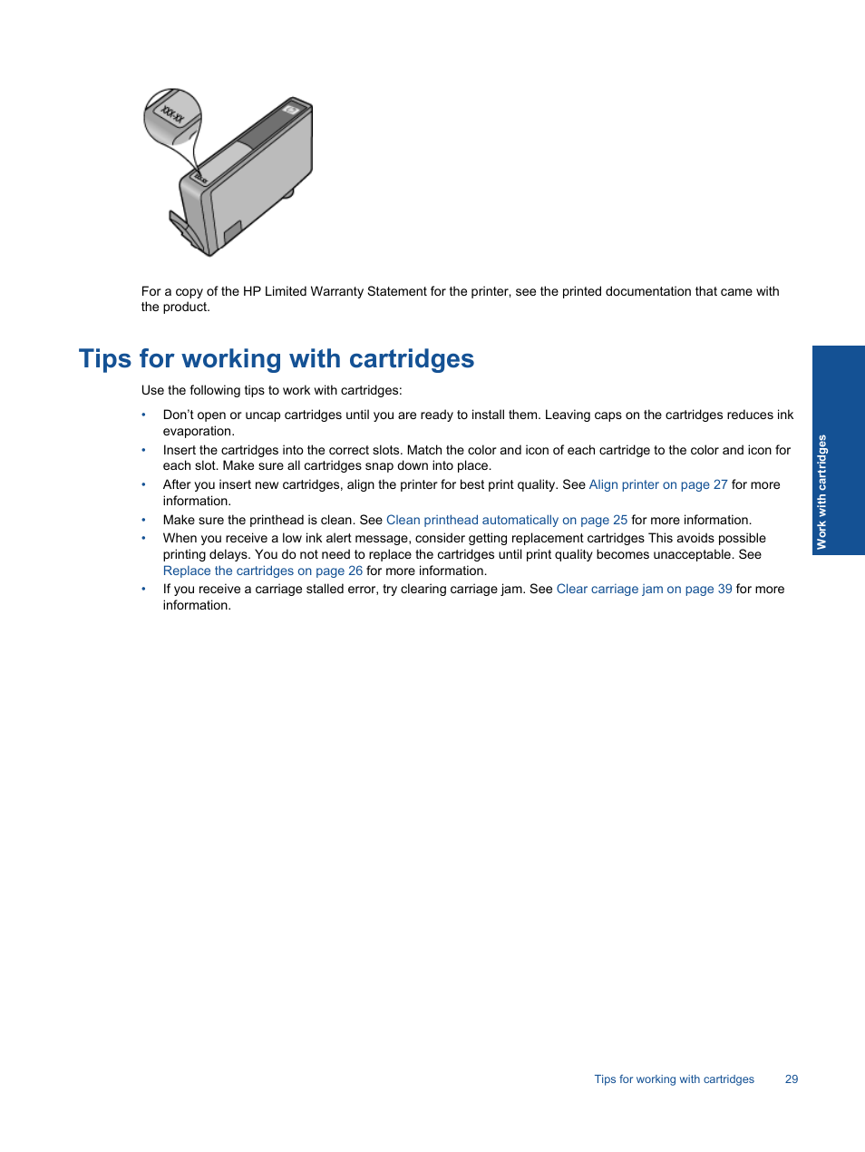 Tips for working with cartridges | HP 5520 User Manual | Page 31 / 62