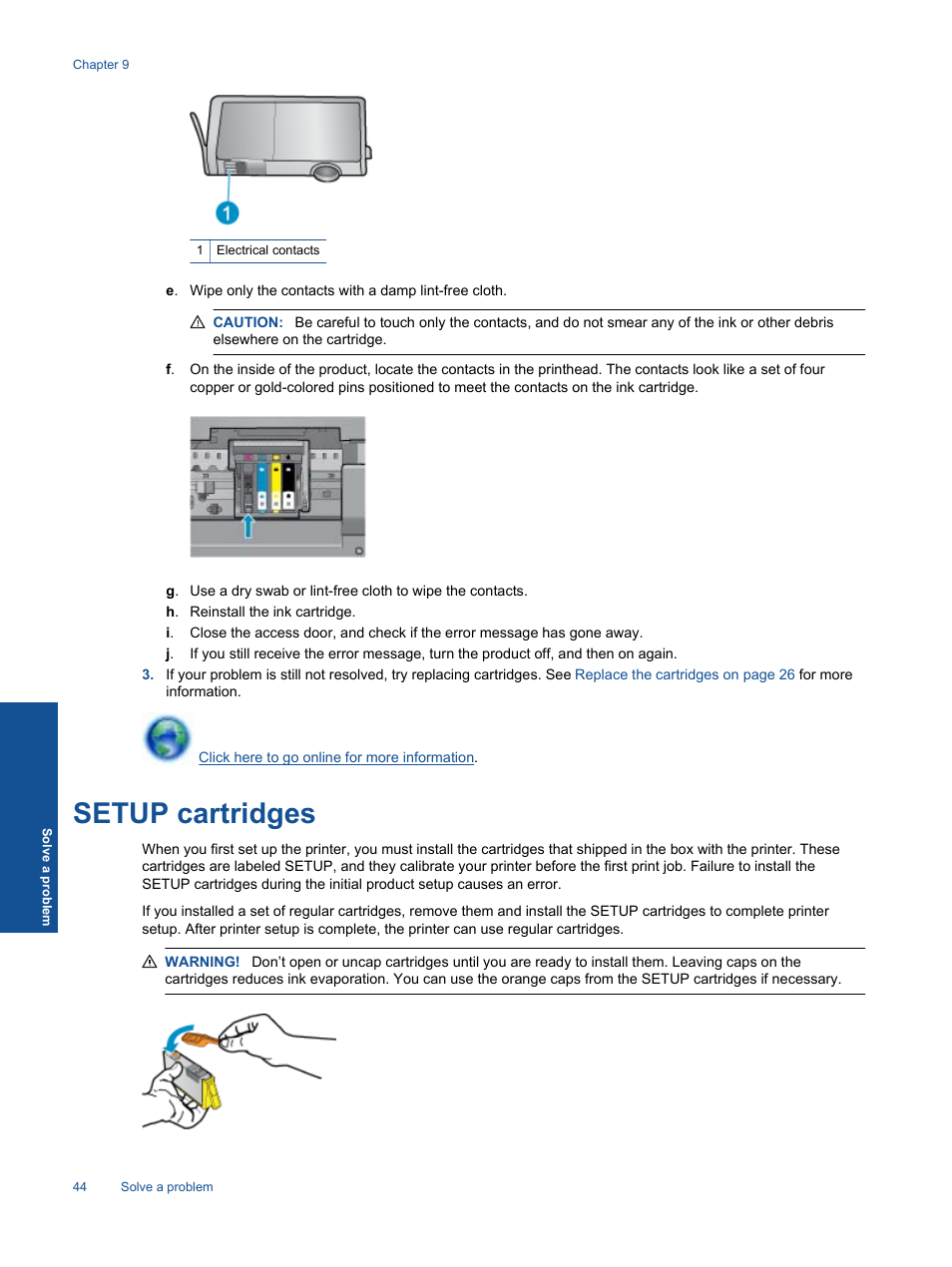 Setup cartridges | HP 5520 User Manual | Page 46 / 62