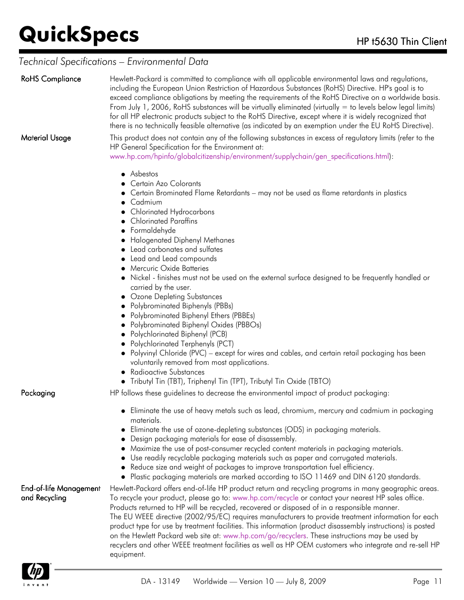 Quickspecs | HP Thin Client HP t5630 User Manual | Page 11 / 12