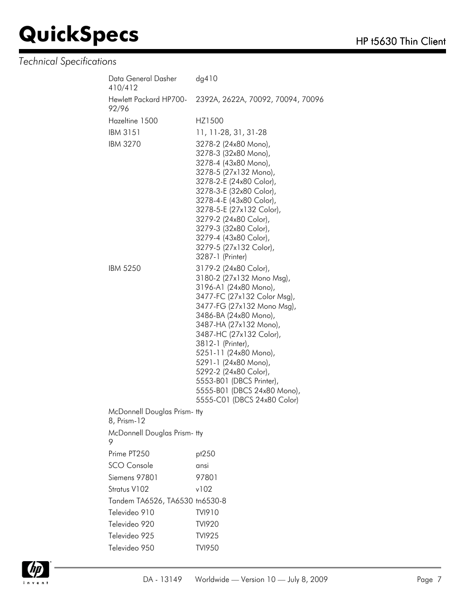 Quickspecs | HP Thin Client HP t5630 User Manual | Page 7 / 12