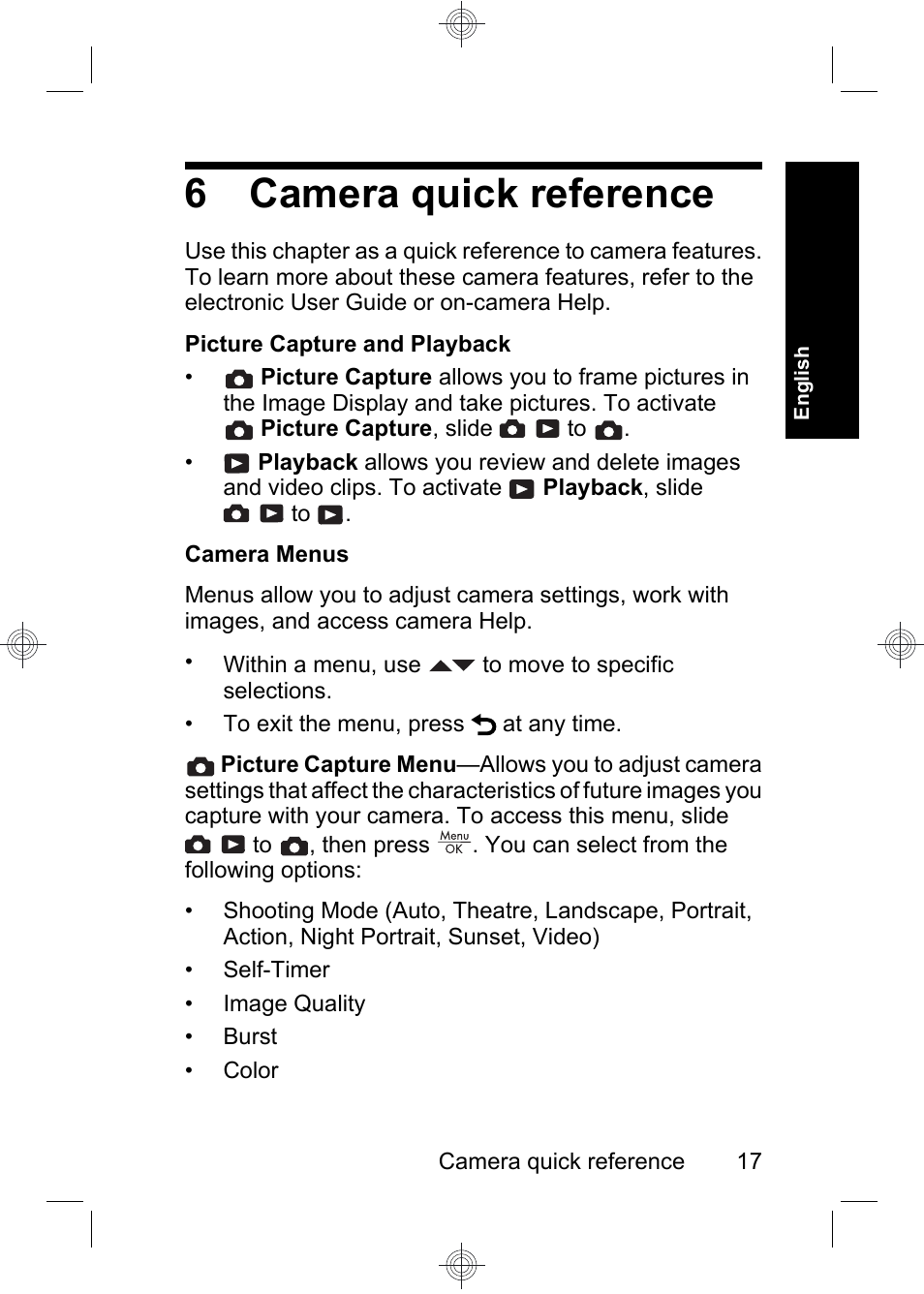 6 camera quick reference | HP Photosmart E330 series User Manual | Page 19 / 68