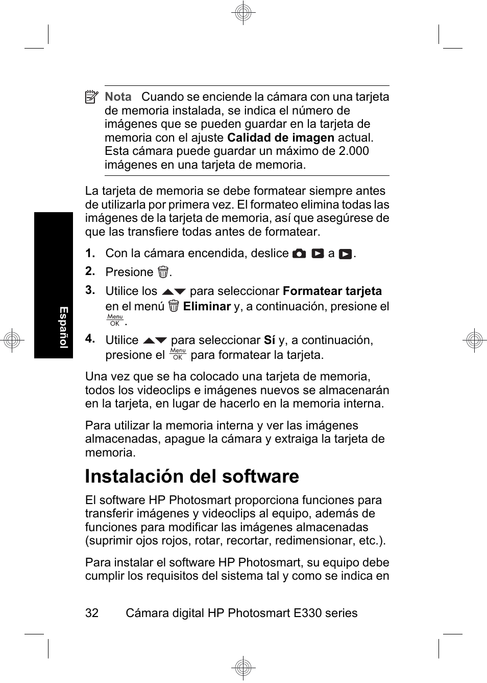 Instalación del software | HP Photosmart E330 series User Manual | Page 34 / 68