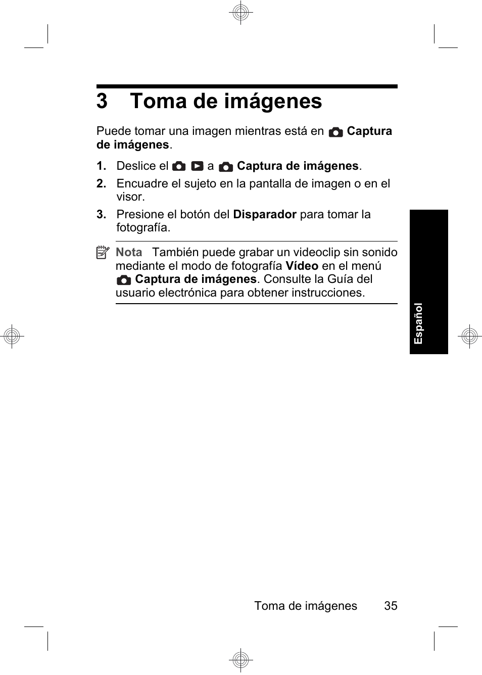 3 toma de imágenes | HP Photosmart E330 series User Manual | Page 37 / 68