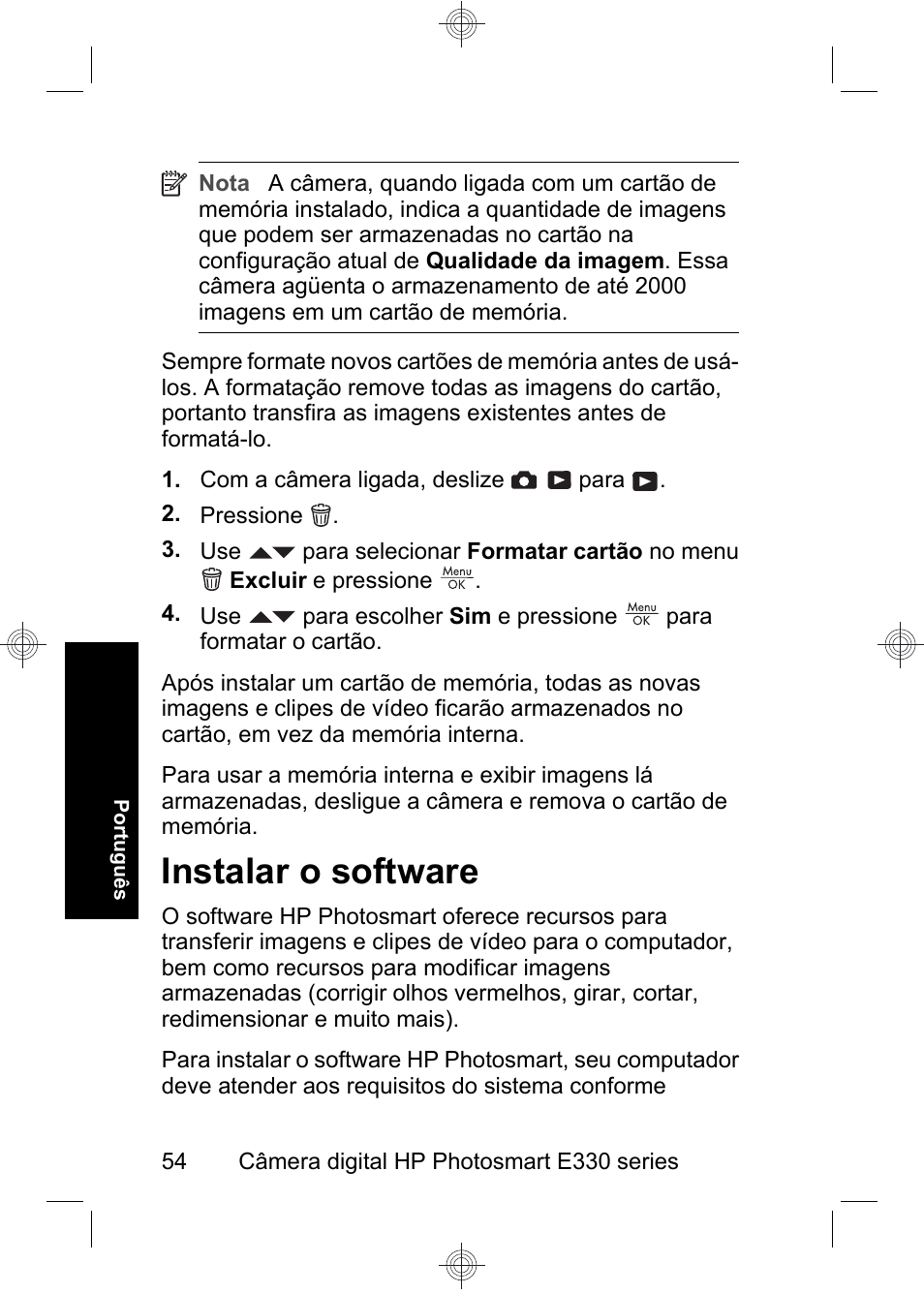 Instalar o software | HP Photosmart E330 series User Manual | Page 56 / 68