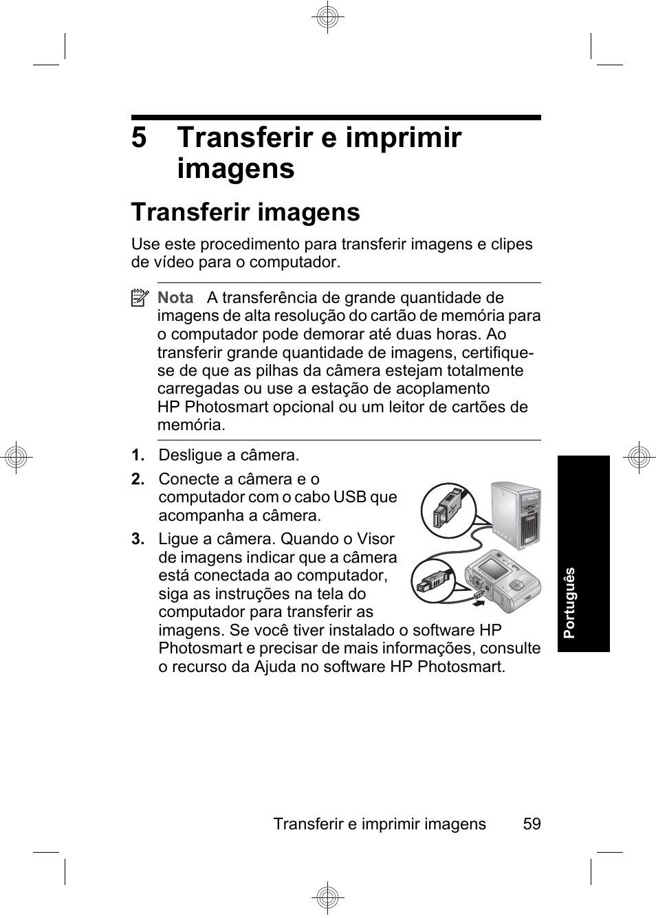 5 transferir e imprimir imagens, Transferir imagens | HP Photosmart E330 series User Manual | Page 61 / 68