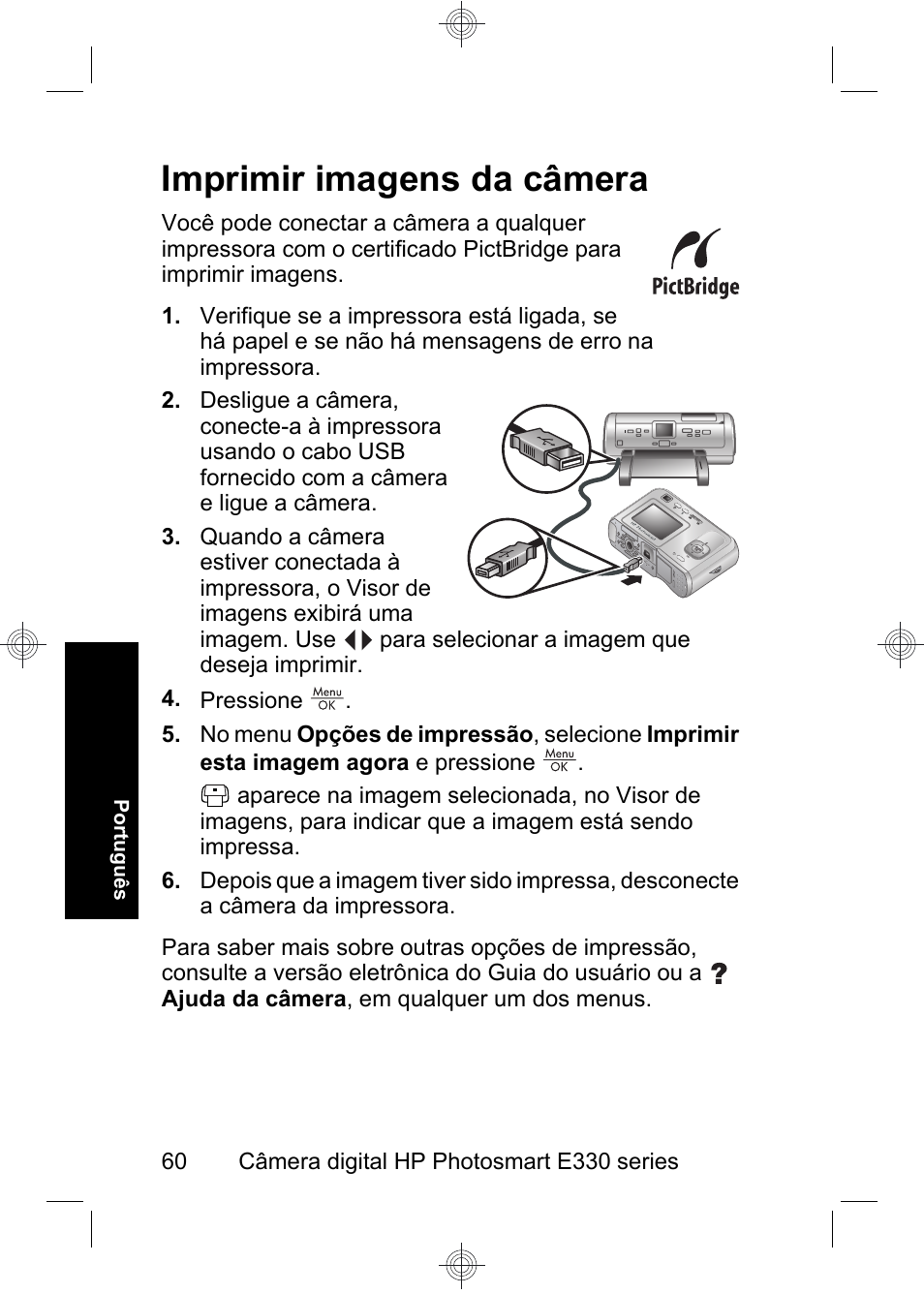 Imprimir imagens da câmera | HP Photosmart E330 series User Manual | Page 62 / 68