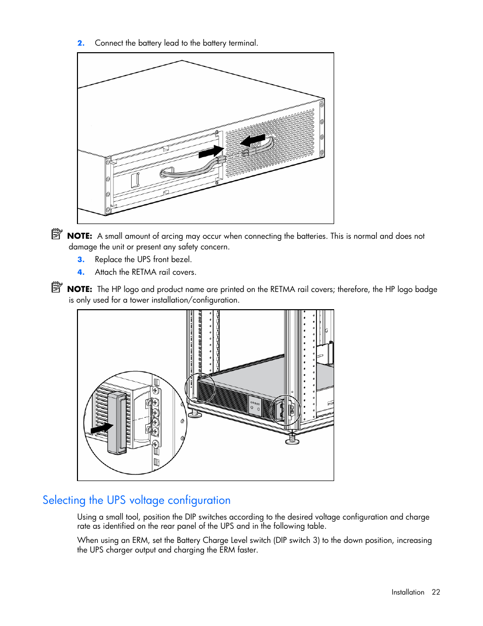 Selecting the ups voltage configuration | HP R2200 User Manual | Page 22 / 61