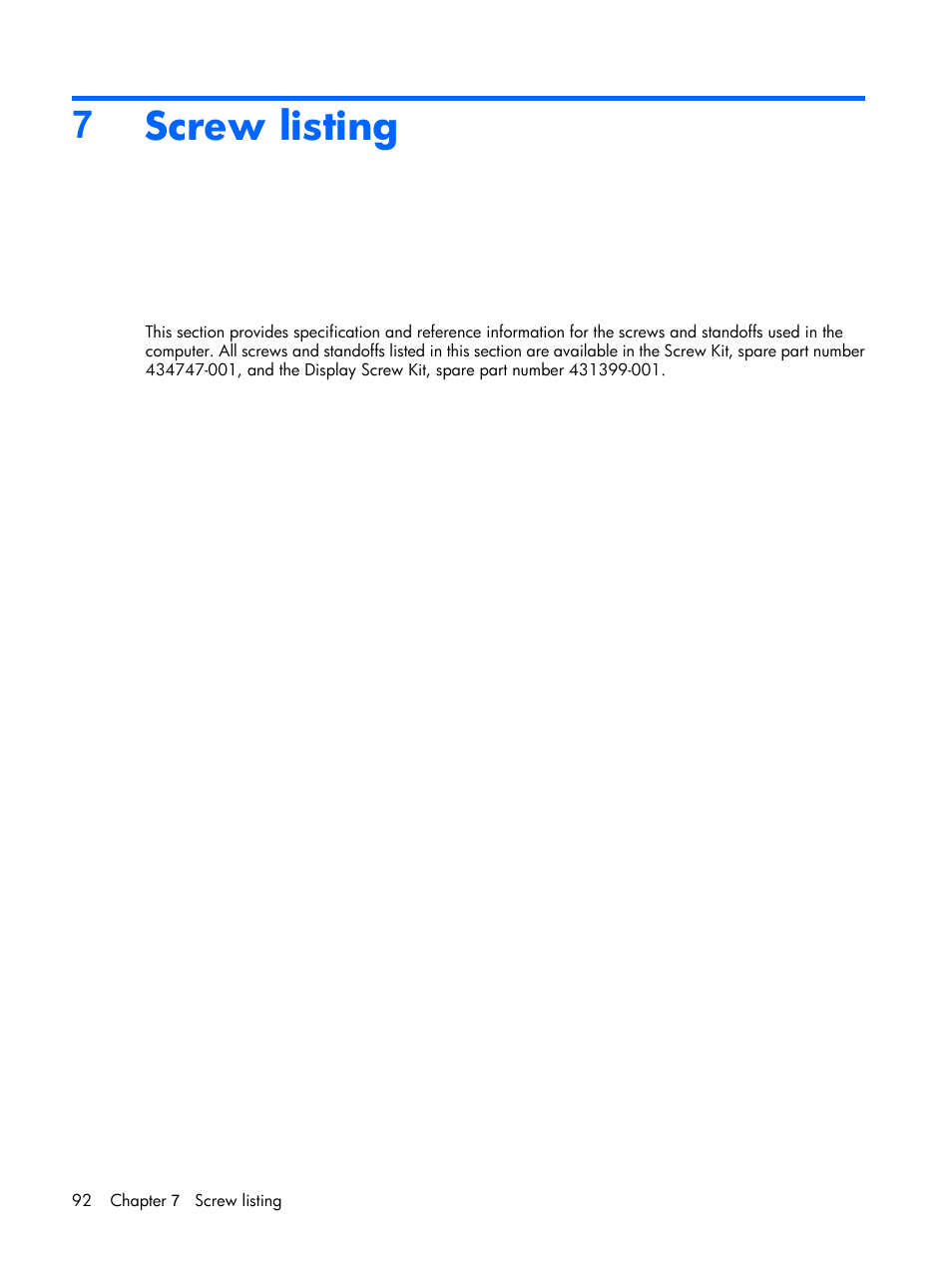 Screw listing, 7screw listing | HP PAVILION DX6500 User Manual | Page 100 / 142