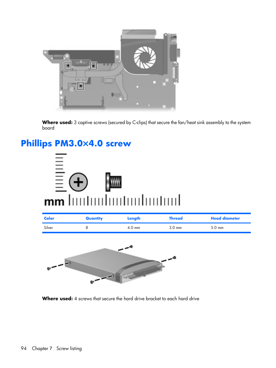 Phillips pm3.0×4.0 screw | HP PAVILION DX6500 User Manual | Page 102 / 142