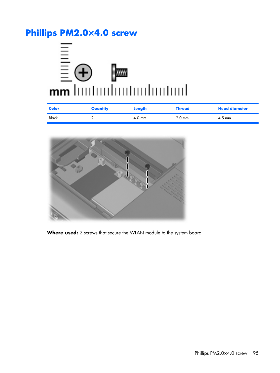 Phillips pm2.0×4.0 screw | HP PAVILION DX6500 User Manual | Page 103 / 142