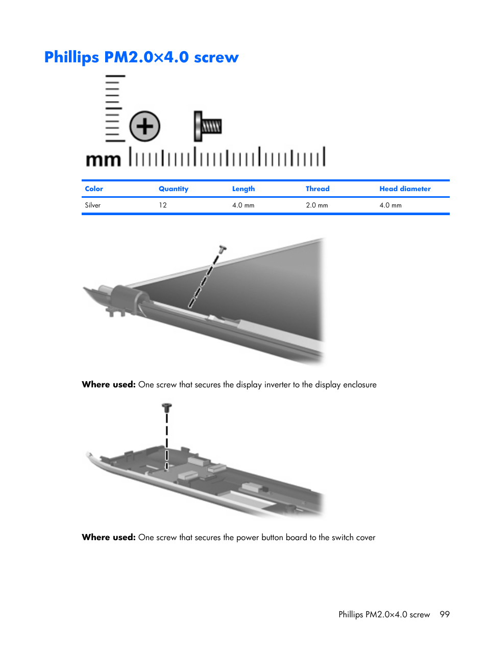 Phillips pm2.0×4.0 screw | HP PAVILION DX6500 User Manual | Page 107 / 142
