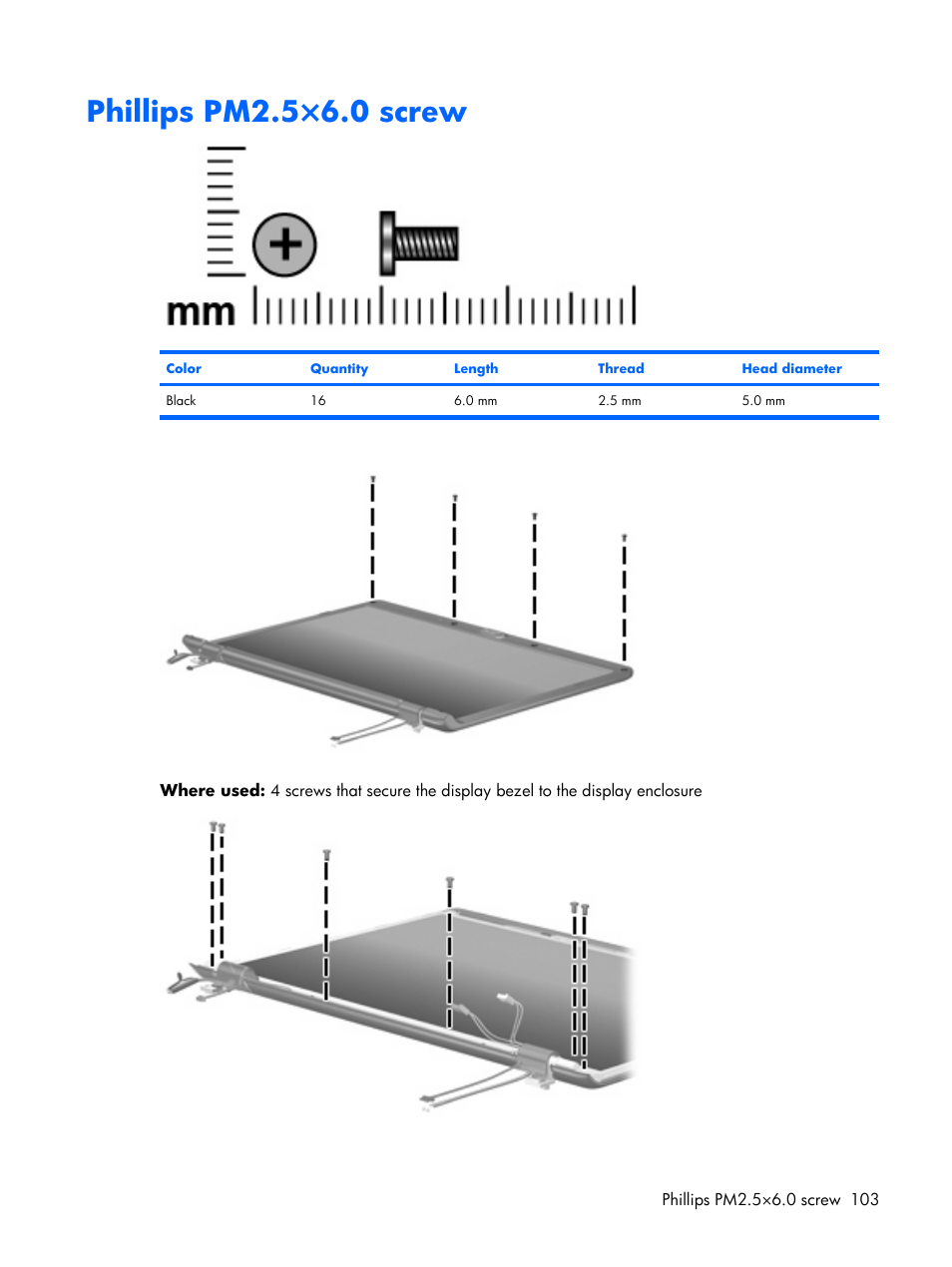 Phillips pm2.5×6.0 screw | HP PAVILION DX6500 User Manual | Page 111 / 142