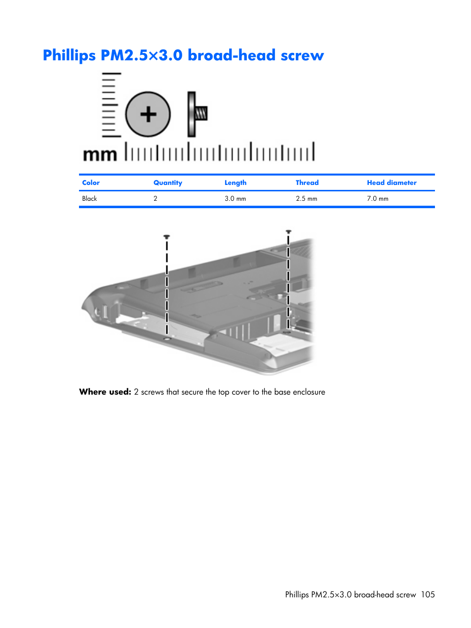 Phillips pm2.5×3.0 broad-head screw | HP PAVILION DX6500 User Manual | Page 113 / 142