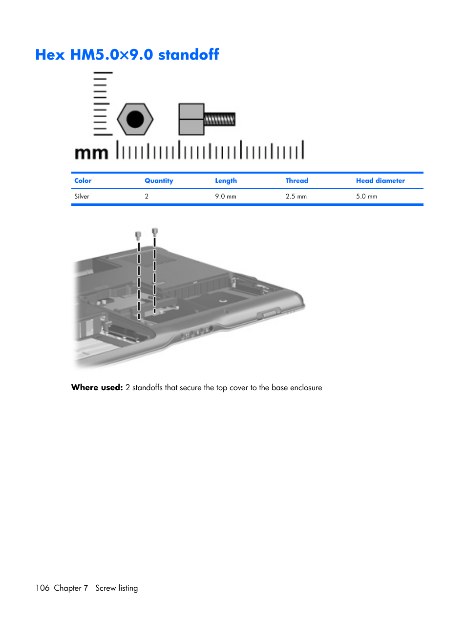 Hex hm5.0×9.0 standoff | HP PAVILION DX6500 User Manual | Page 114 / 142