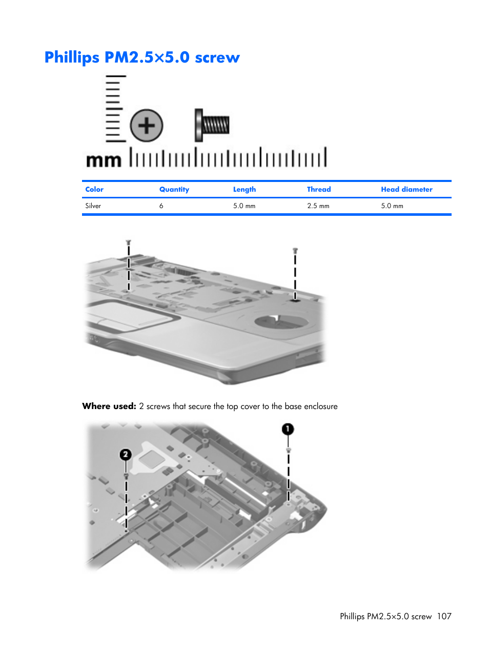 Phillips pm2.5×5.0 screw | HP PAVILION DX6500 User Manual | Page 115 / 142