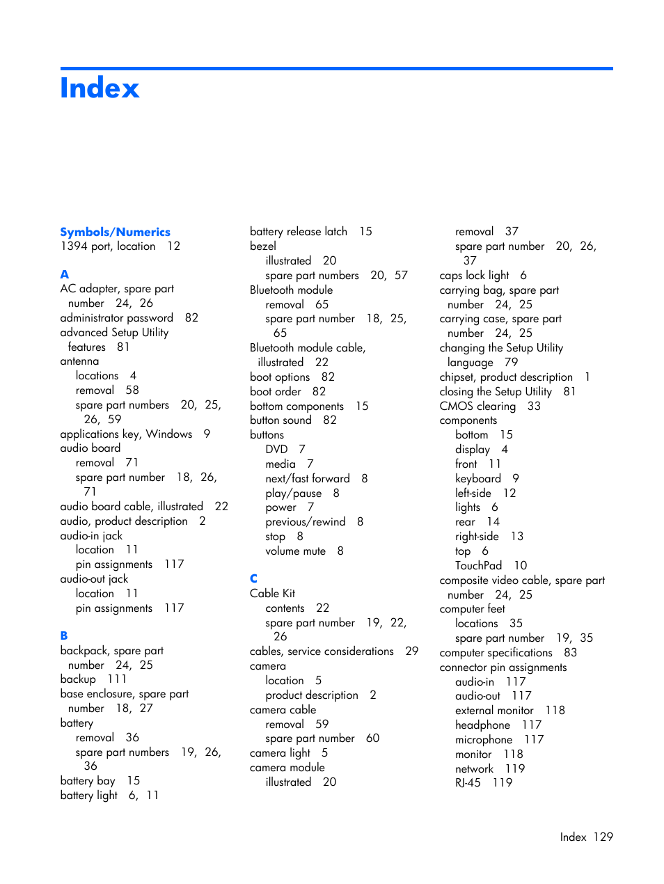 Index | HP PAVILION DX6500 User Manual | Page 137 / 142