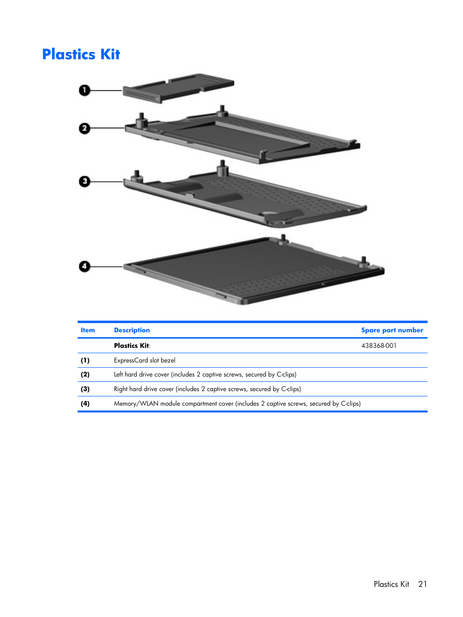 Plastics kit, For mo | HP PAVILION DX6500 User Manual | Page 29 / 142