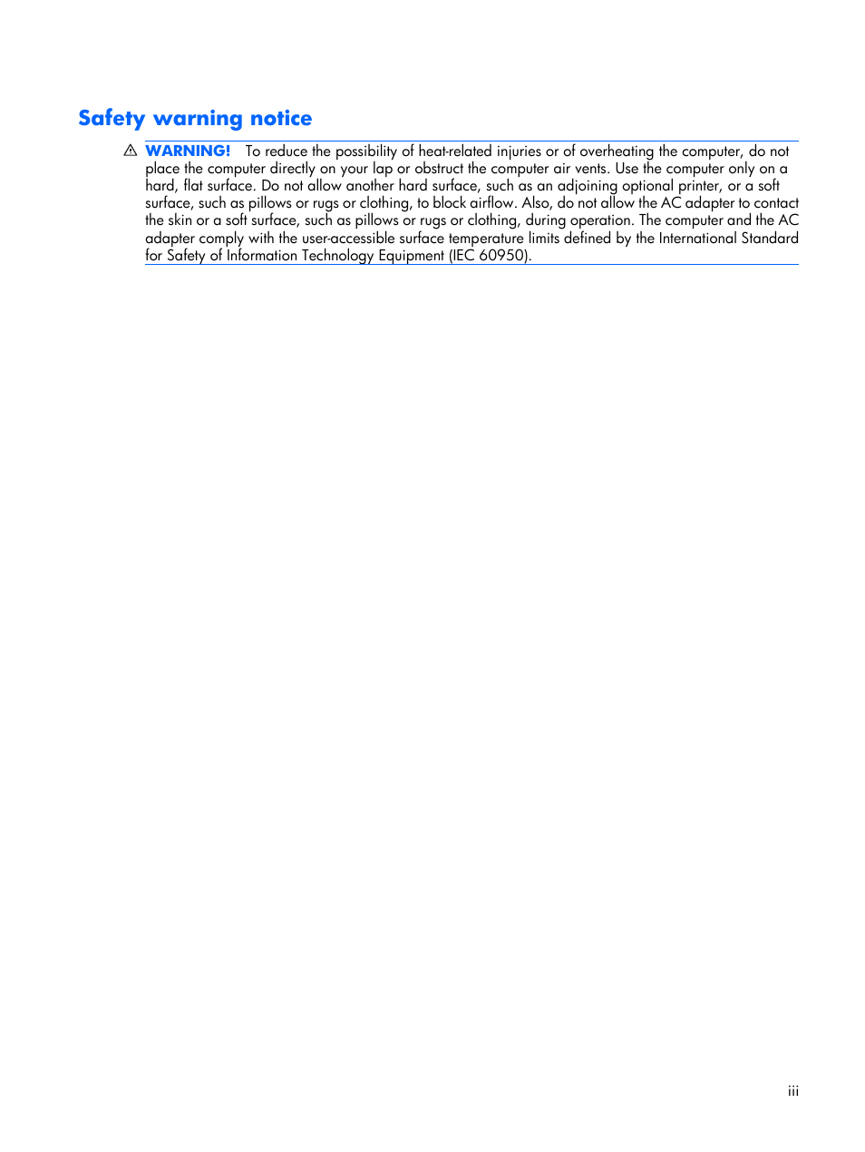 Safety warning notice | HP PAVILION DX6500 User Manual | Page 3 / 142
