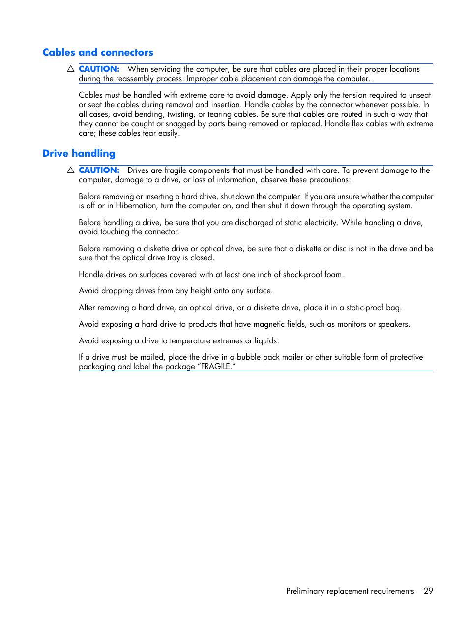 Cables and connectors, Drive handling | HP PAVILION DX6500 User Manual | Page 37 / 142
