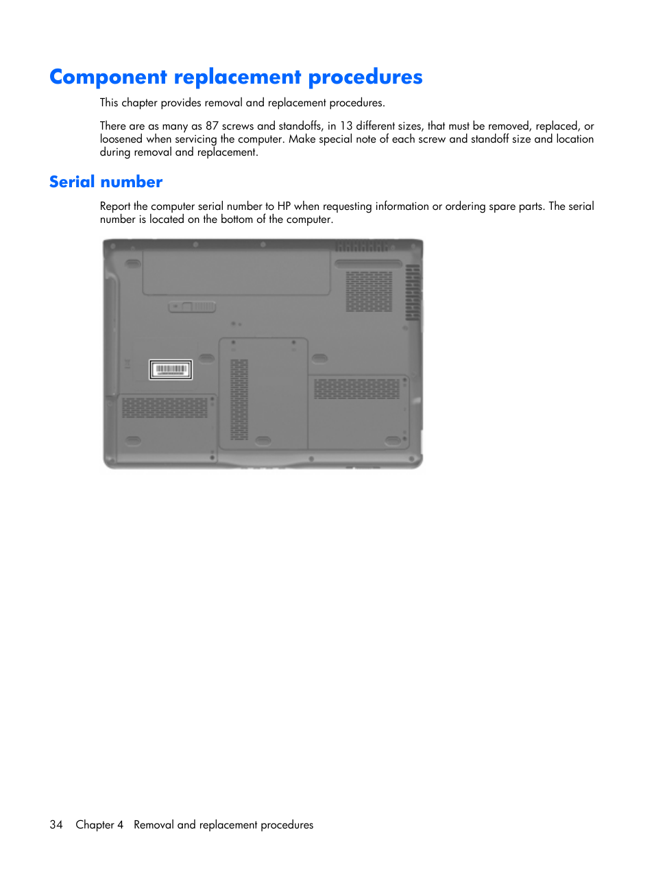 Component replacement procedures, Serial number | HP PAVILION DX6500 User Manual | Page 42 / 142