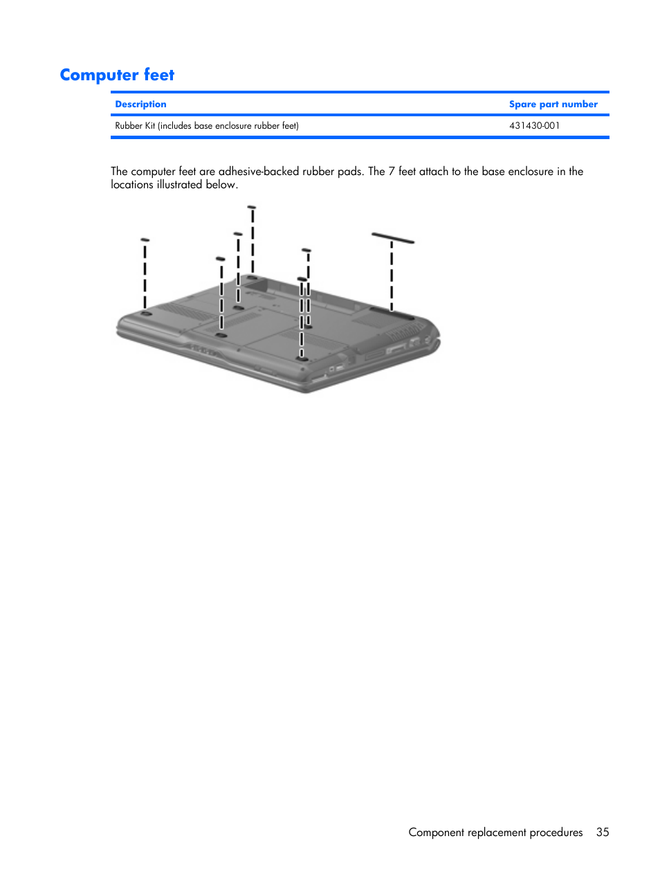 Computer feet | HP PAVILION DX6500 User Manual | Page 43 / 142