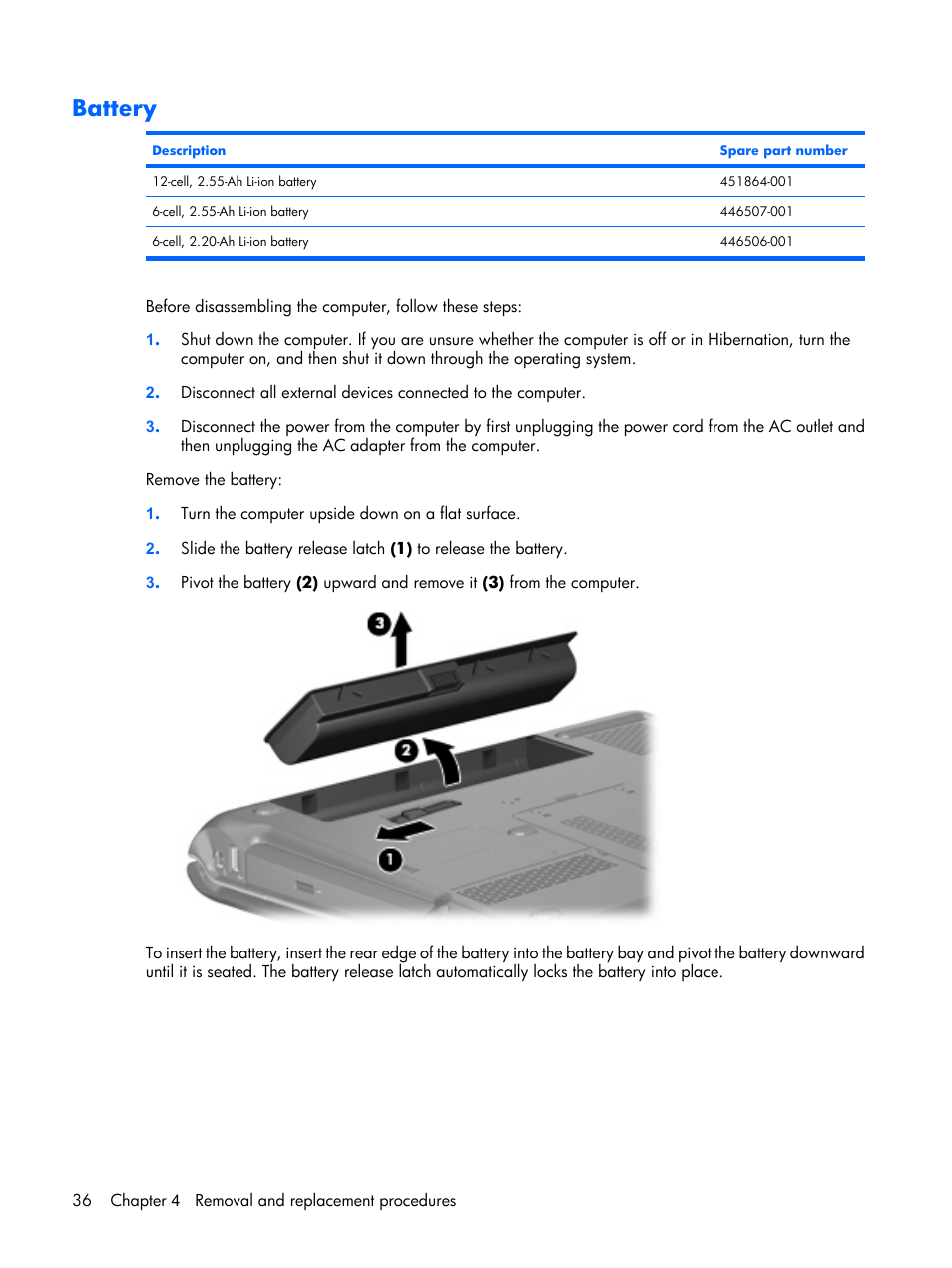 Battery | HP PAVILION DX6500 User Manual | Page 44 / 142