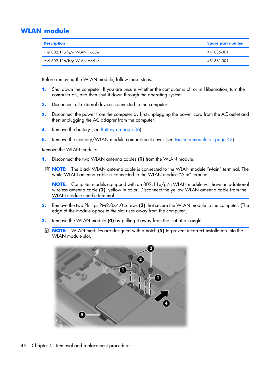 Wlan module | HP PAVILION DX6500 User Manual | Page 54 / 142