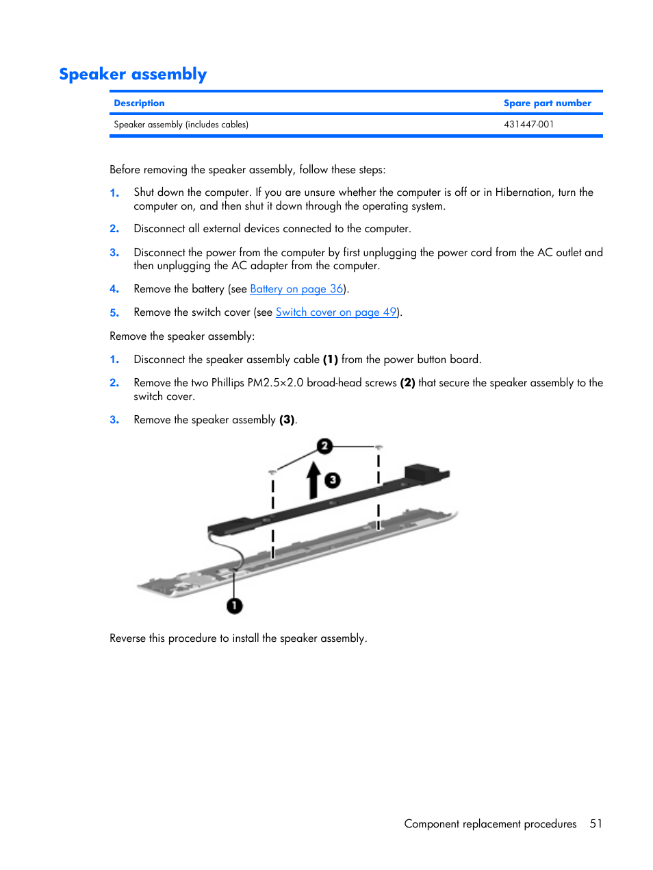 Speaker assembly | HP PAVILION DX6500 User Manual | Page 59 / 142