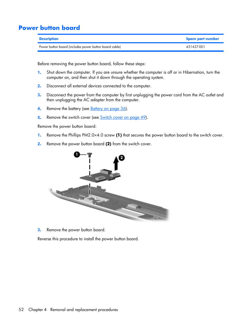 Power button board | HP PAVILION DX6500 User Manual | Page 60 / 142