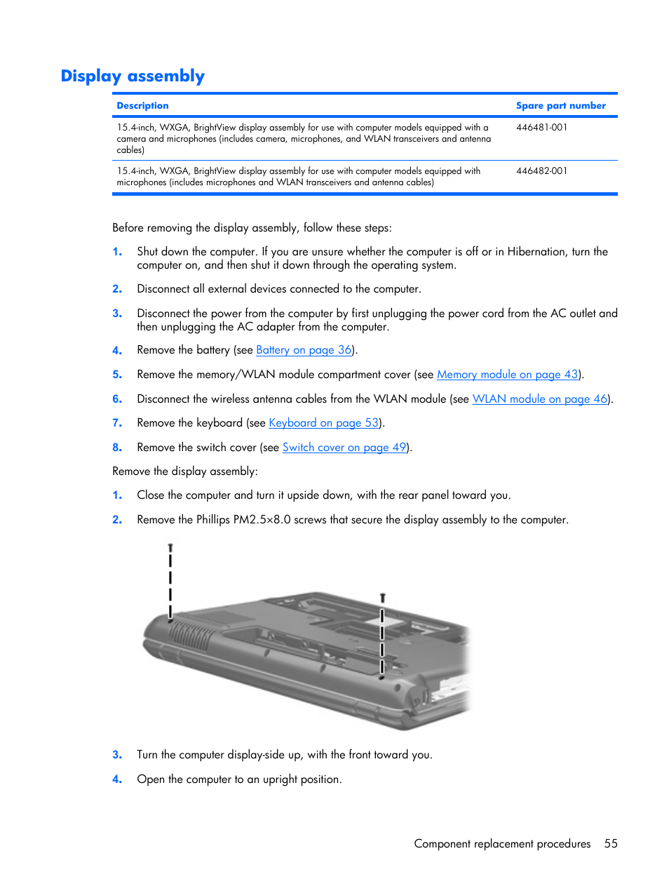 Display assembly, Ents, see | HP PAVILION DX6500 User Manual | Page 63 / 142