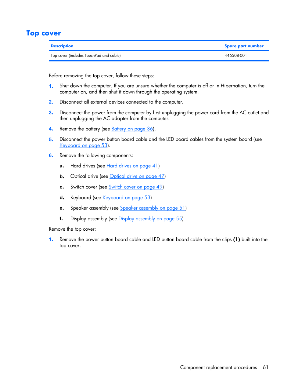 Top cover | HP PAVILION DX6500 User Manual | Page 69 / 142