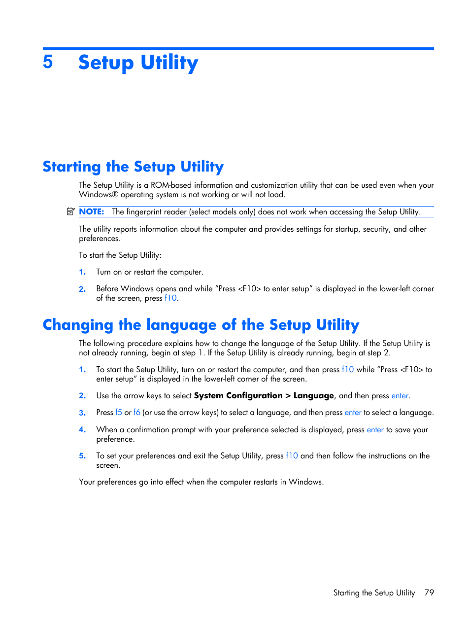 Setup utility, Starting the setup utility, Changing the language of the setup utility | 5setup utility | HP PAVILION DX6500 User Manual | Page 87 / 142