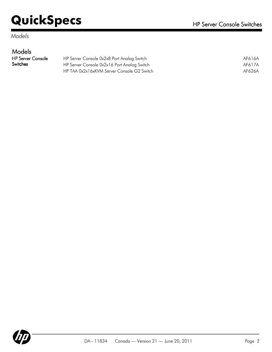 Models, Quickspecs | HP 336044-B21 User Manual | Page 2 / 9