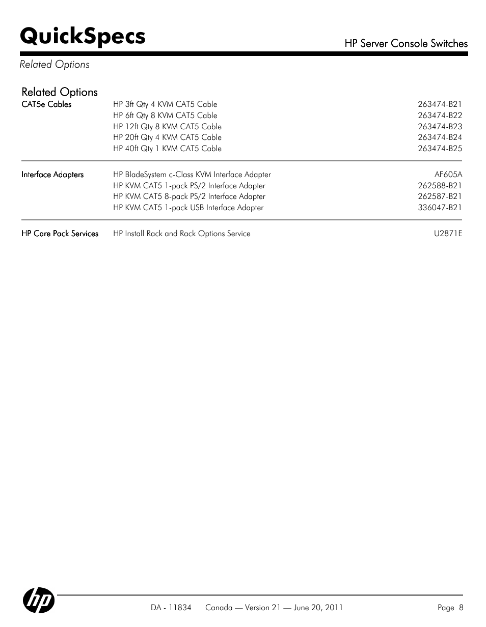 Related options, Quickspecs | HP 336044-B21 User Manual | Page 8 / 9