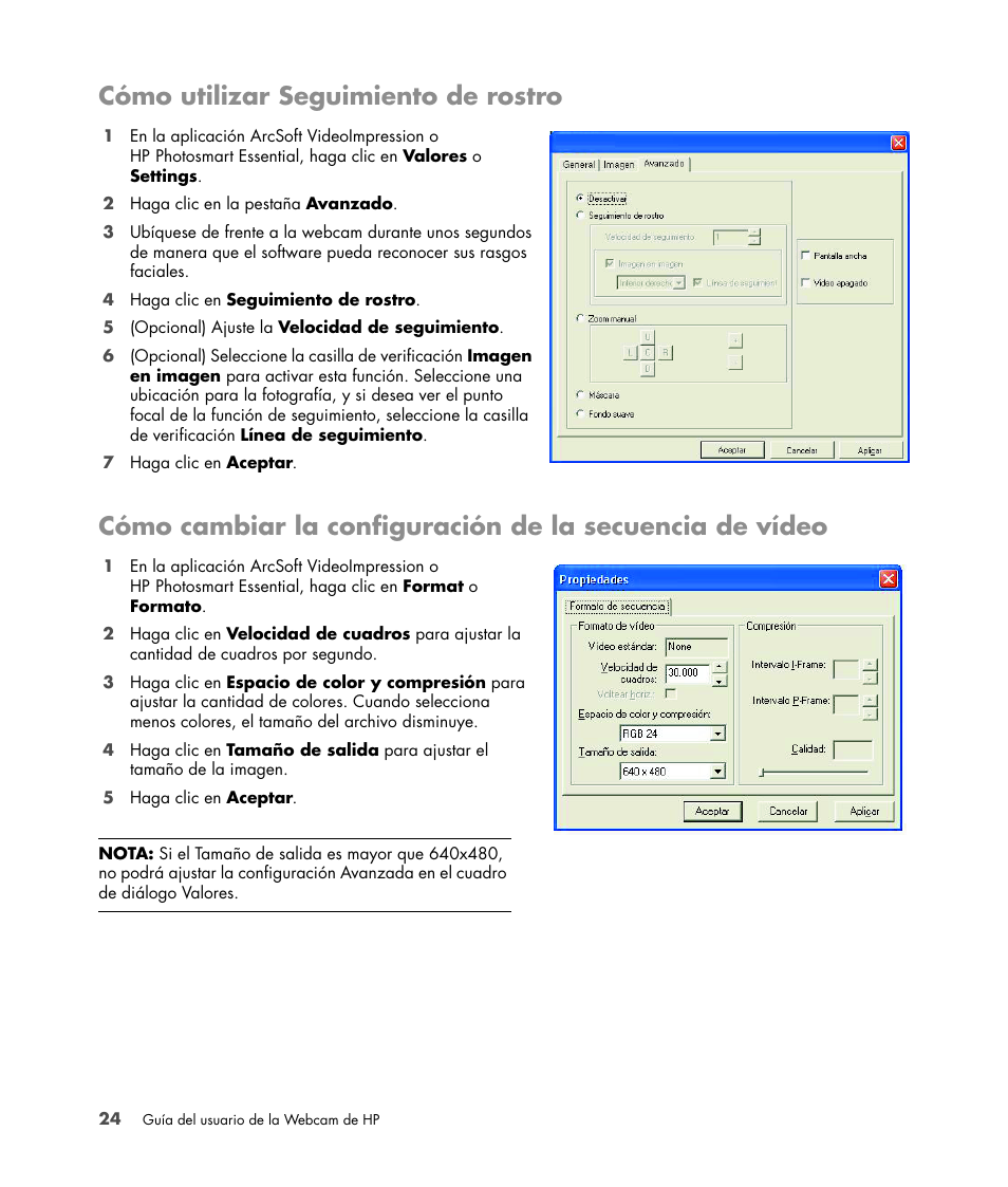 Cómo utilizar seguimiento de rostro | HP Version 3.0 User Manual | Page 30 / 114