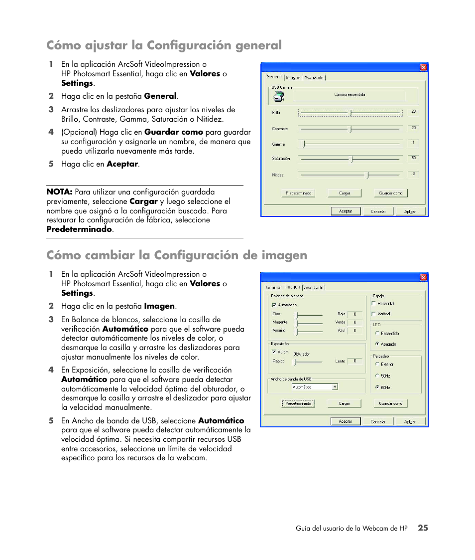 Cómo ajustar la configuración general, Cómo cambiar la configuración de imagen | HP Version 3.0 User Manual | Page 31 / 114