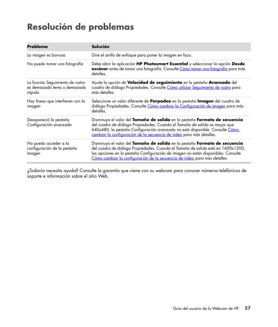 Resolución de problemas | HP Version 3.0 User Manual | Page 33 / 114