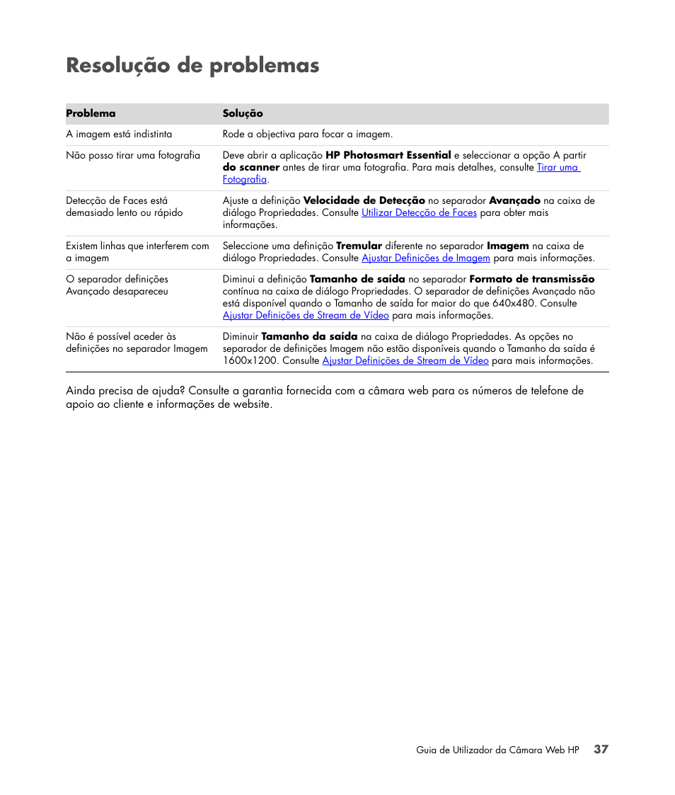 Resolução de problemas | HP Version 3.0 User Manual | Page 43 / 114