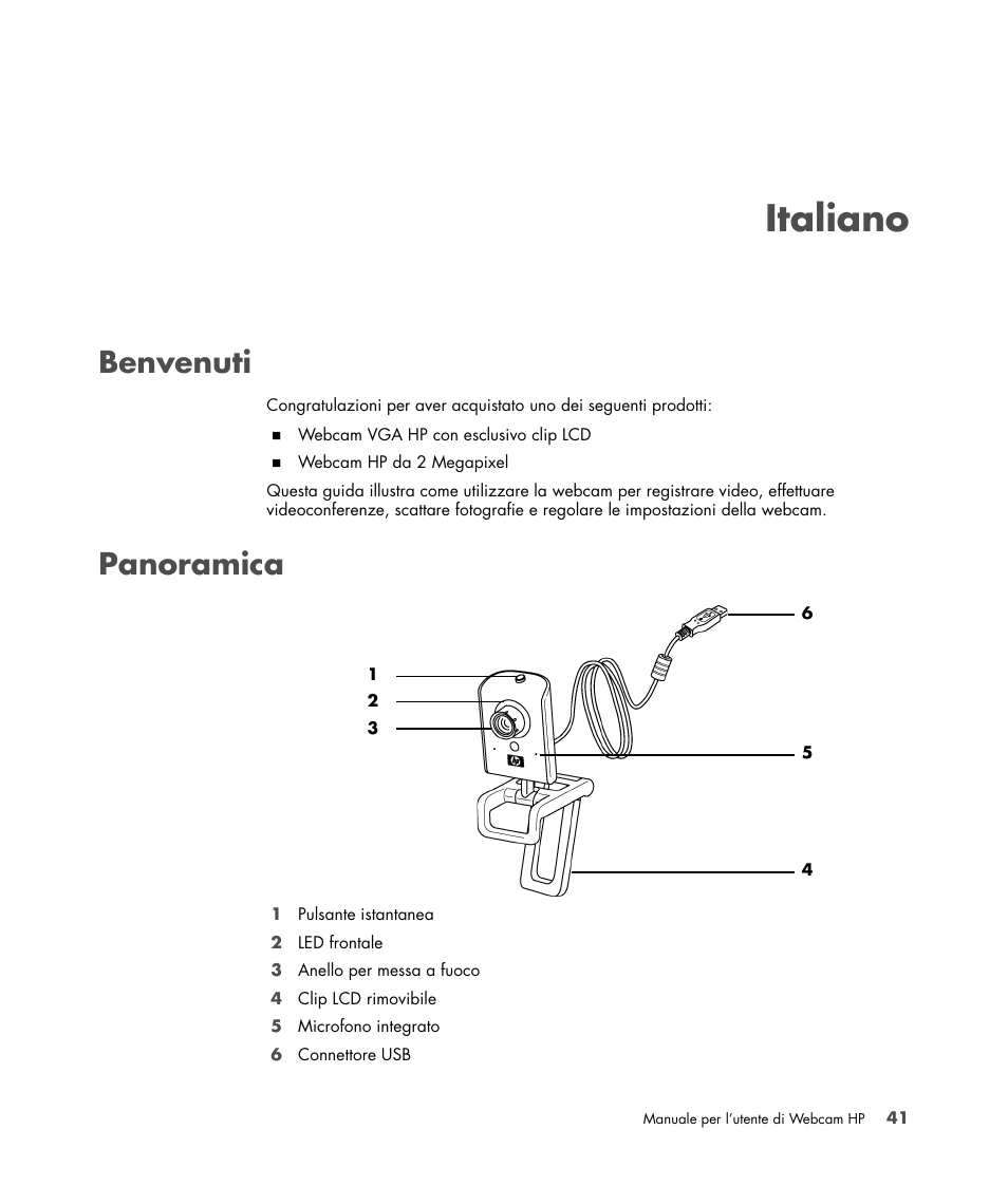 Italiano, Benvenuti, Panoramica | Italiano benvenuti panoramica | HP Version 3.0 User Manual | Page 47 / 114