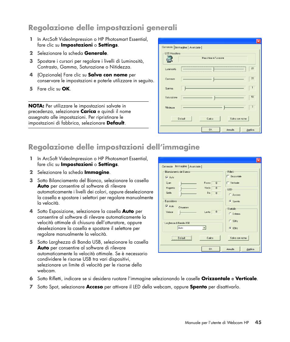 Regolazione delle impostazioni generali, Regolazione delle impostazioni dell’immagine | HP Version 3.0 User Manual | Page 51 / 114