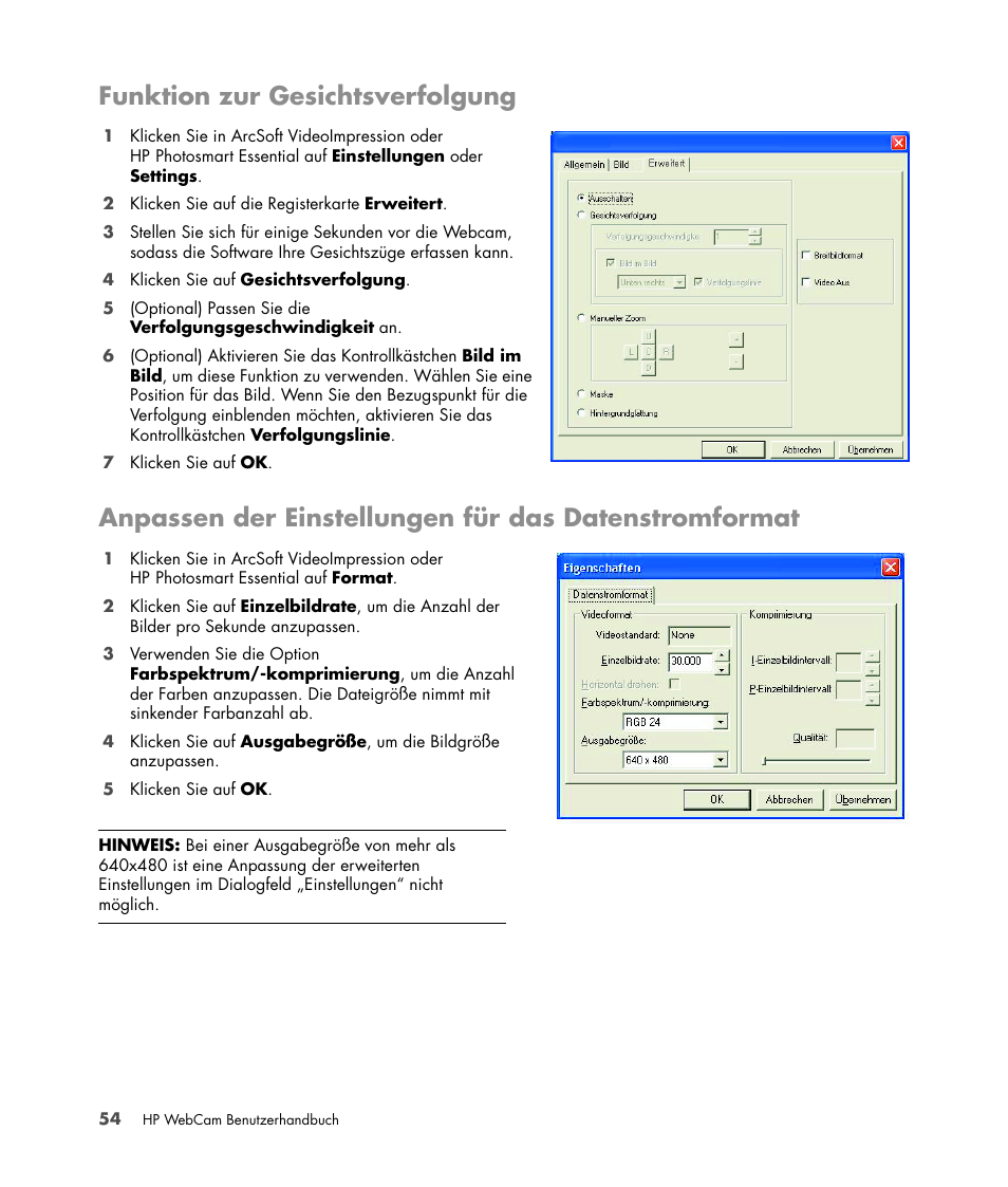 Funktion zur gesichtsverfolgung | HP Version 3.0 User Manual | Page 60 / 114