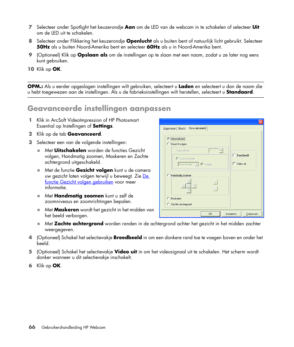 Geavanceerde instellingen aanpassen | HP Version 3.0 User Manual | Page 72 / 114