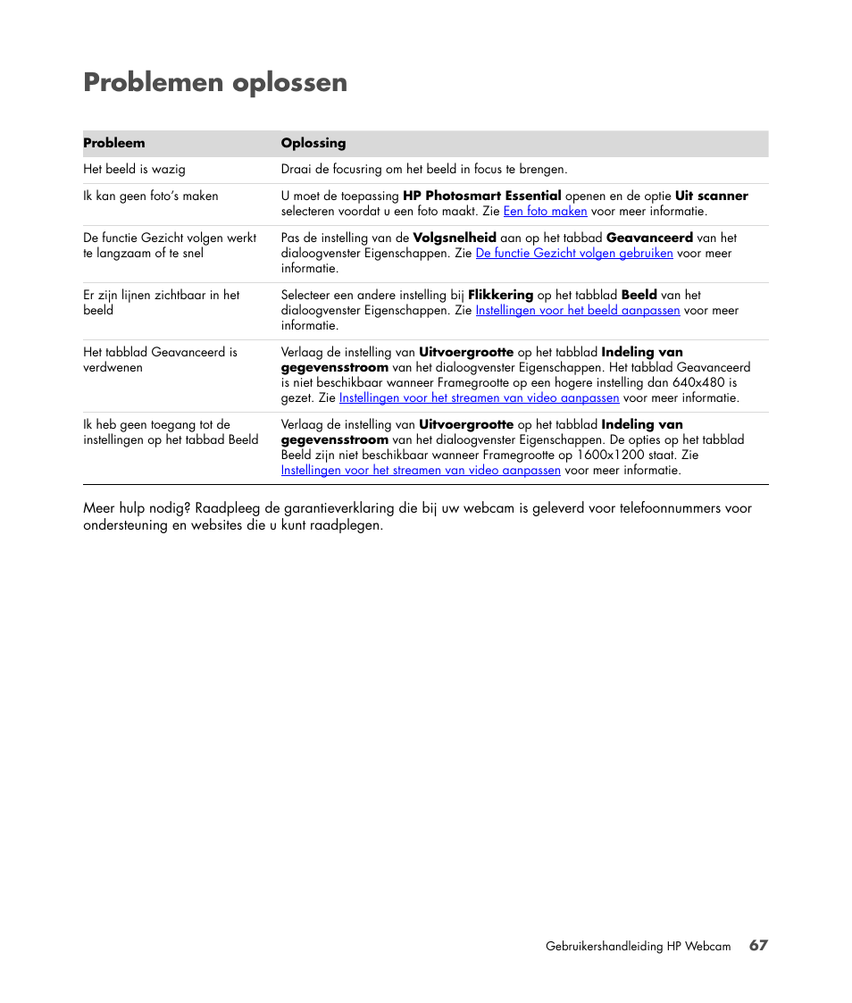 Problemen oplossen | HP Version 3.0 User Manual | Page 73 / 114