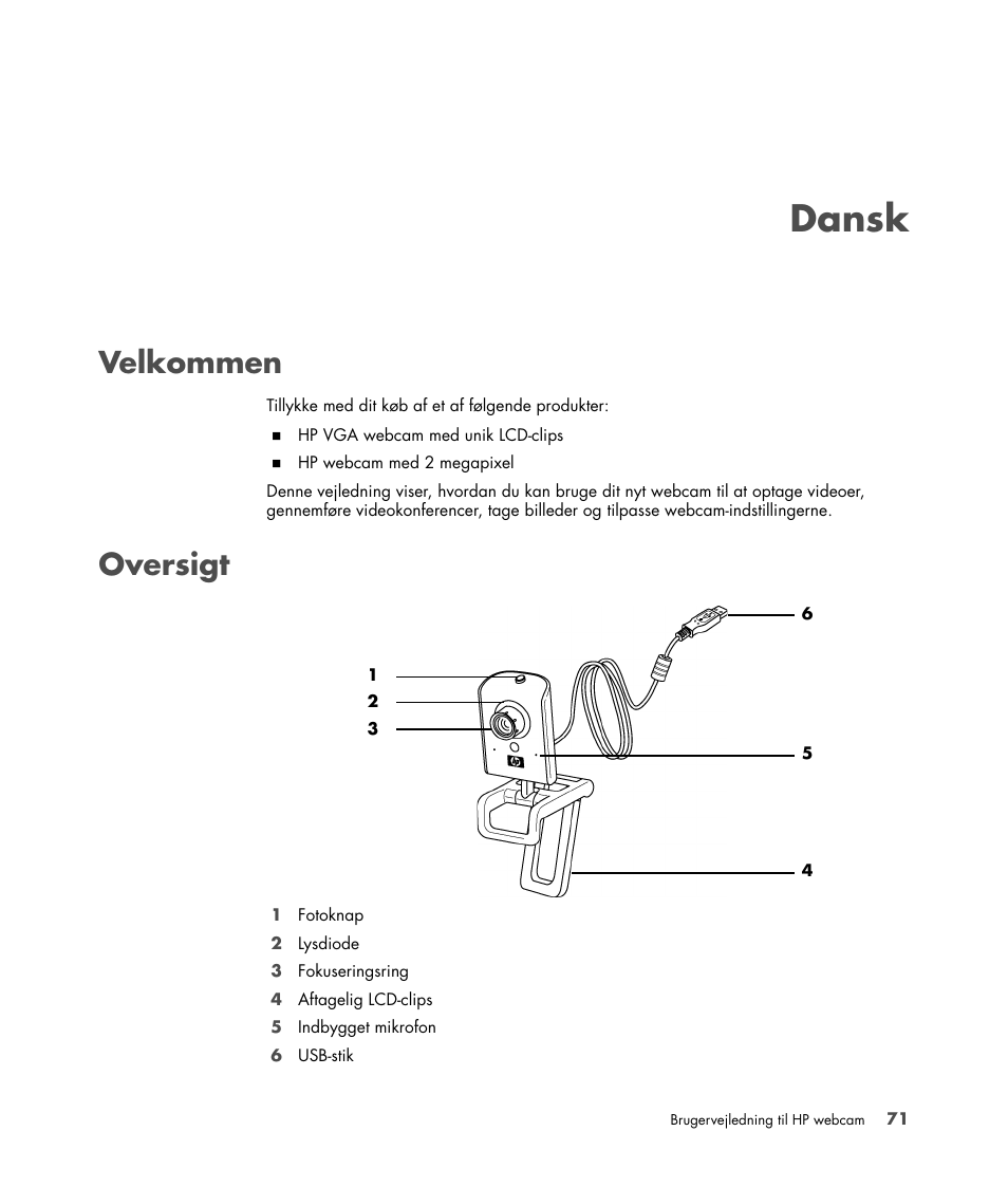Dansk, Velkommen, Oversigt | Dansk velkommen oversigt | HP Version 3.0 User Manual | Page 77 / 114