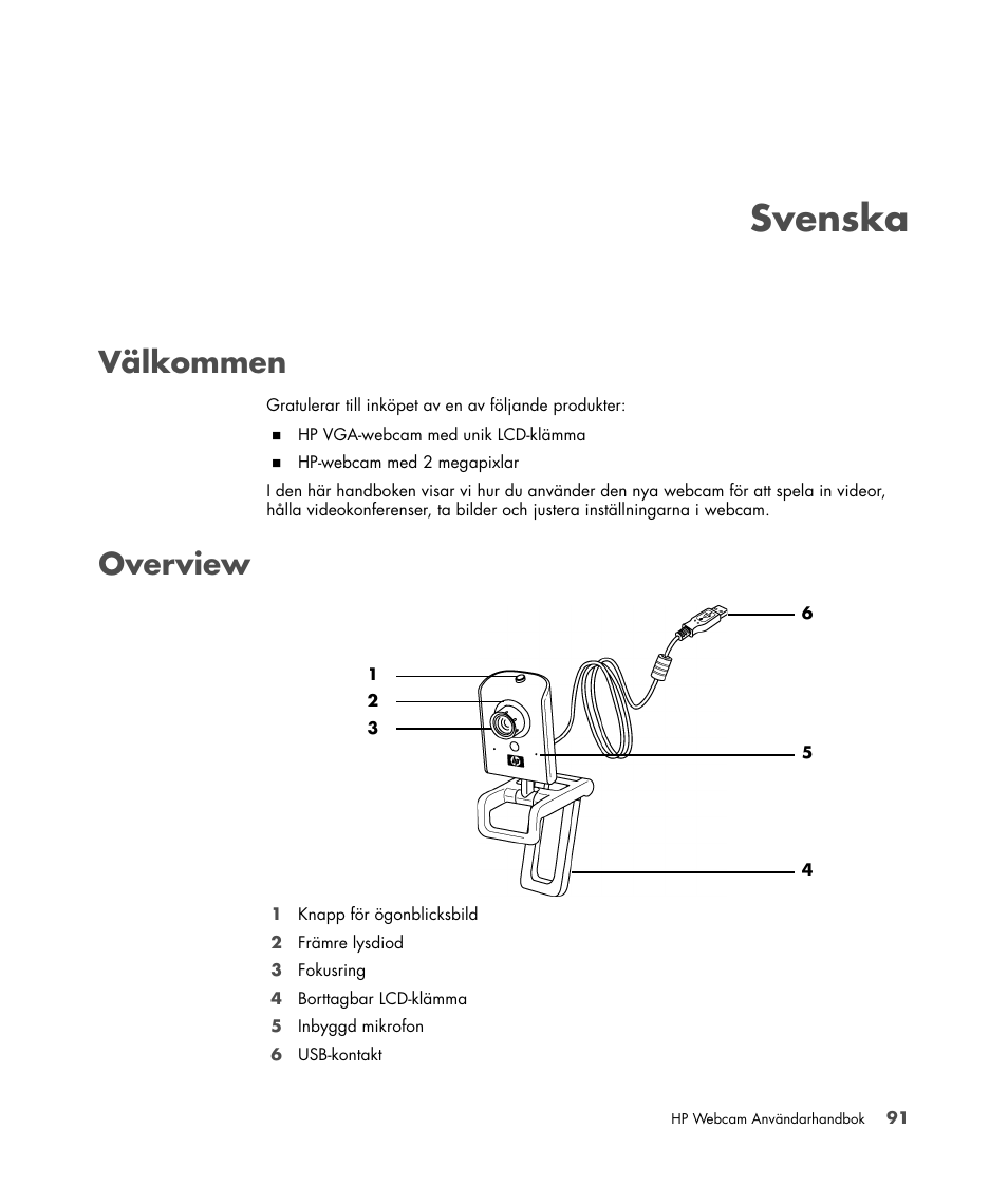 Svenska, Välkommen, Overview | Svenska välkommen overview | HP Version 3.0 User Manual | Page 97 / 114