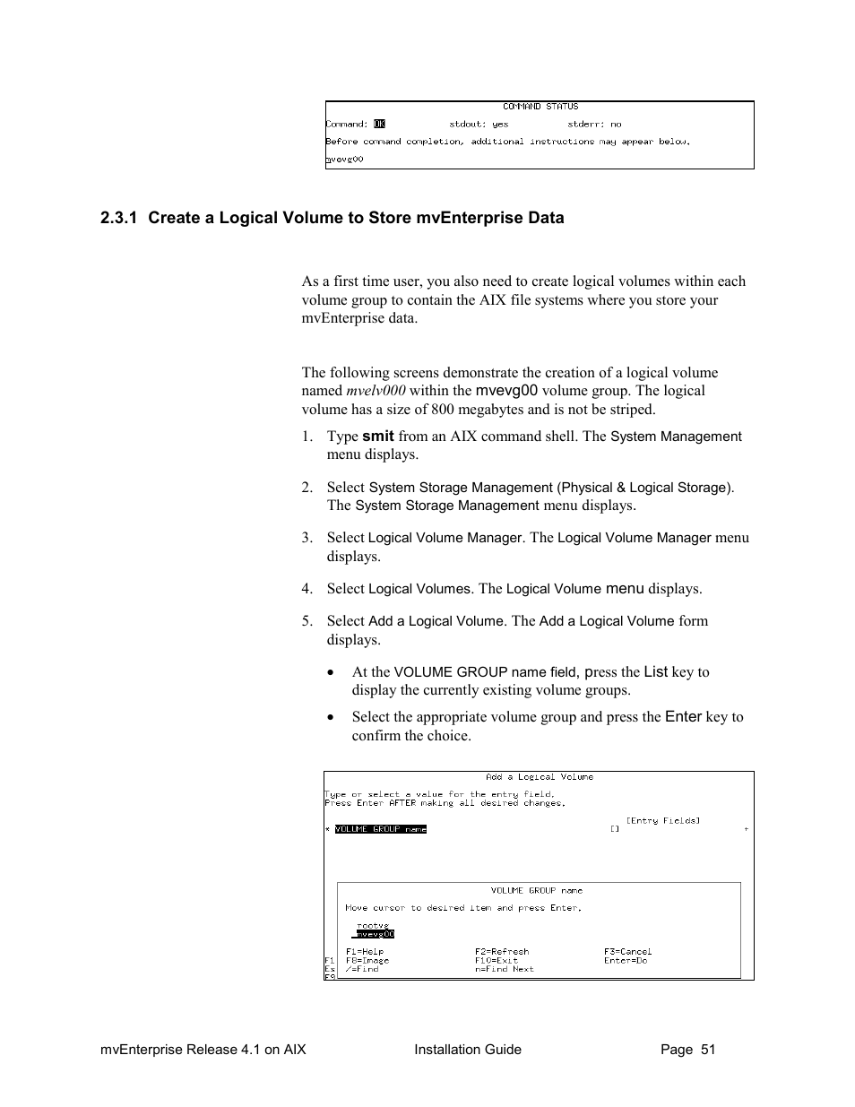 Create a logical volume to store mventerprise data | HP Raining DataCorp. mvEnterprise User Manual | Page 53 / 64