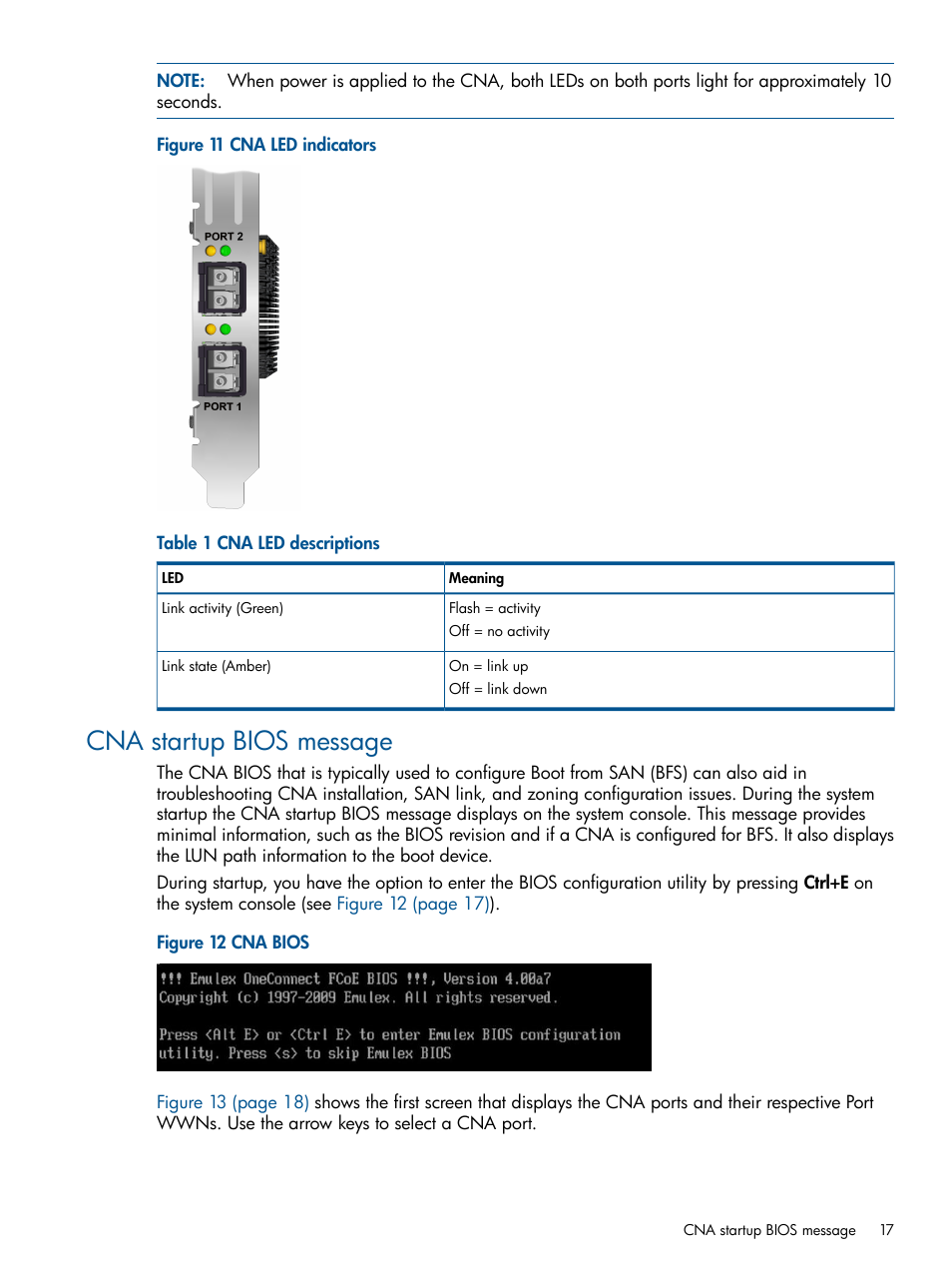 Cna startup bios message, Cna startup bios | HP CN1100E User Manual | Page 17 / 29
