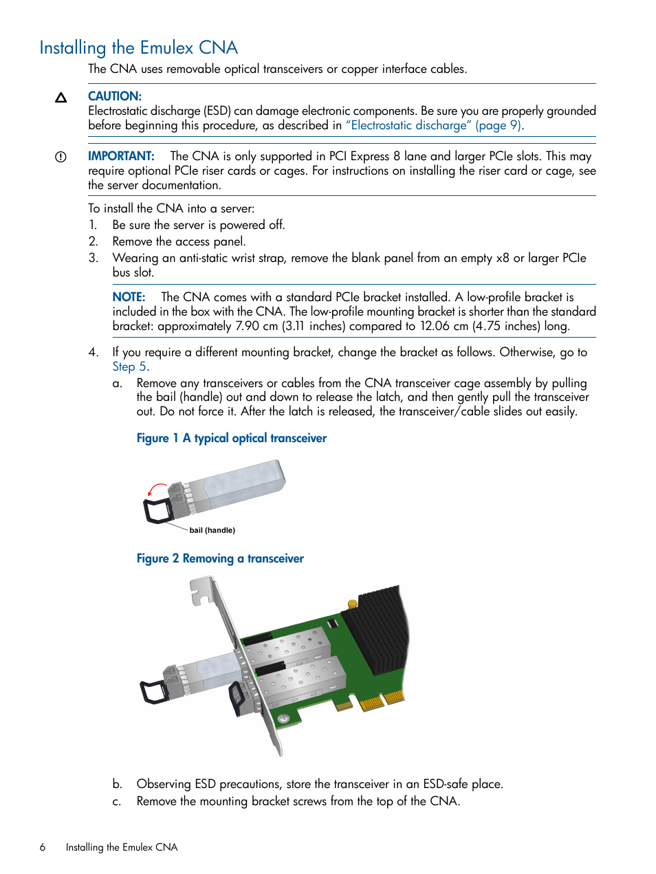 Installing the emulex cna | HP CN1100E User Manual | Page 6 / 29