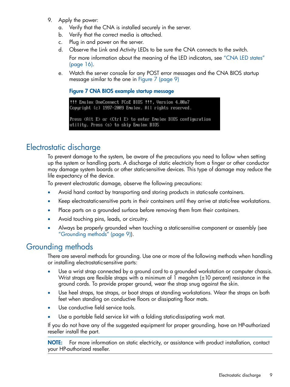 Electrostatic discharge, Grounding methods, Electrostatic discharge grounding methods | HP CN1100E User Manual | Page 9 / 29